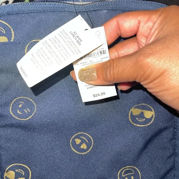 Lands' End Navy Lunch Bag with Gold Emojis - Picture 2 of 6